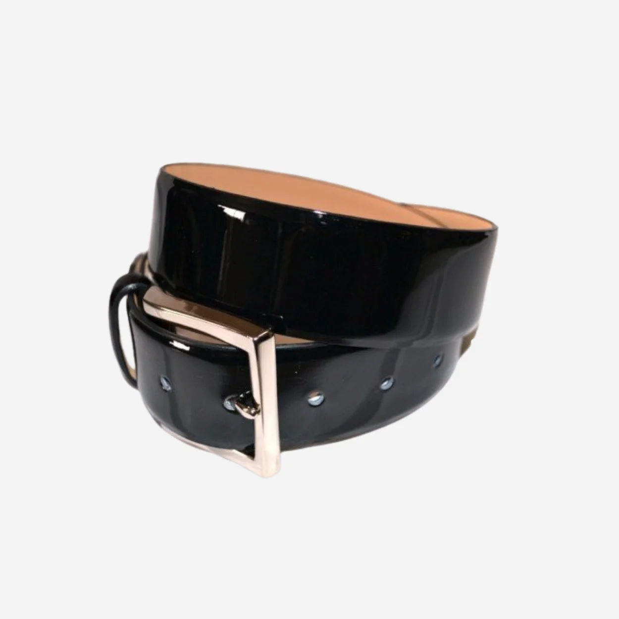 GRACE - Womens Black Patent Finish Leather Belt with Silver Buckle - BeltNBags