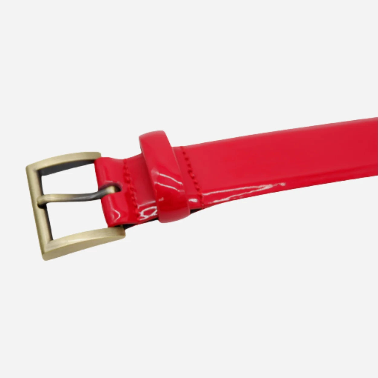 AURORA - Womens Red Leather Glossy Patent Leather Belt with Gold Buckle