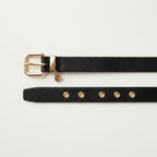 Adair Women's Black Belt with Gold Buckle & Heart Charm