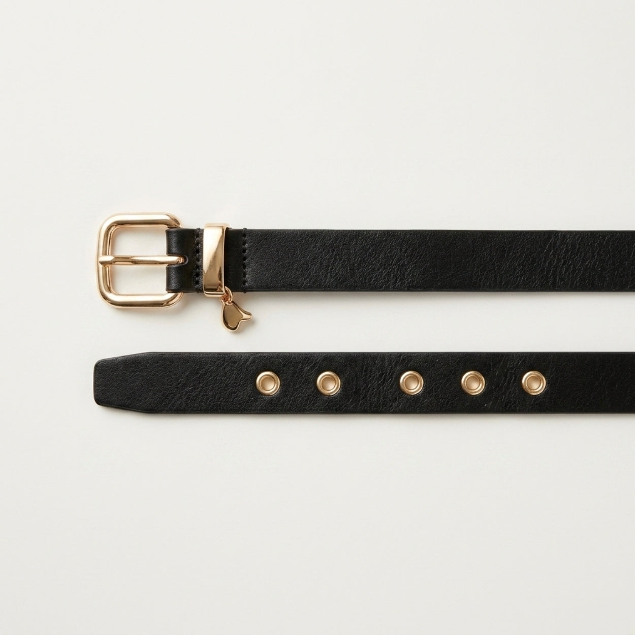 Adair Women's Black Belt with Gold Buckle & Heart Charm