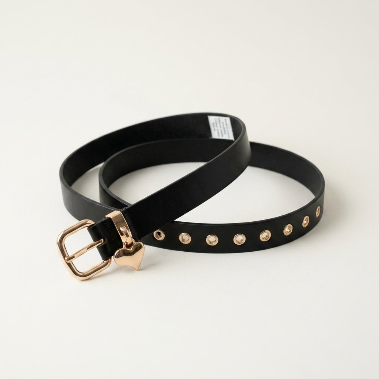 Adair Women's Black Belt with Gold Buckle & Heart Charm