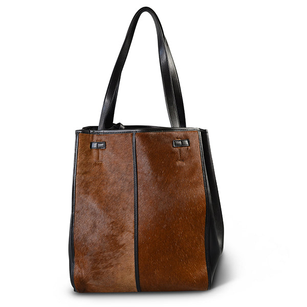 TOORAK - Tan ligth / dark Luxury Leather Hero Calfhair Tote Bag
