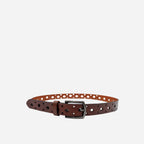 BARGARA - Women's Dark Brown Genuine Leather Belt with Gunmetal Buckle