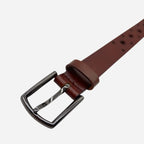 BARGARA - Women's Dark Brown Genuine Leather Belt with Gunmetal Buckle