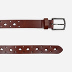 BARGARA - Women's Dark Brown Genuine Leather Belt with Gunmetal Buckle