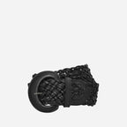 BELINDA - Womens Black Genuine Leather Plaited Belt - BeltNBags