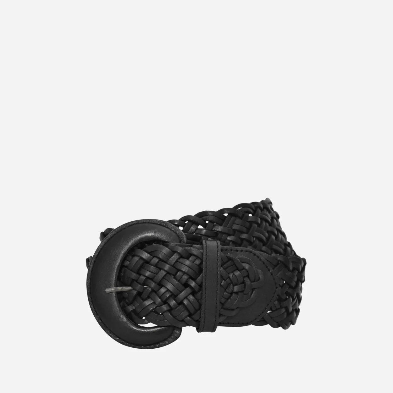 BELINDA - Womens Black Genuine Leather Plaited Belt