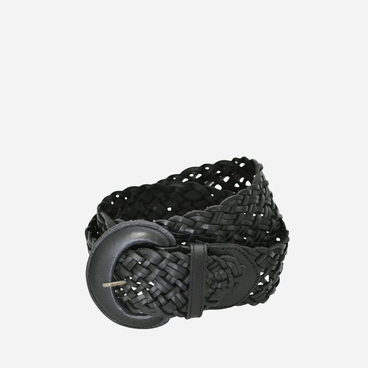 BELINDA - Womens Black Genuine Leather Plaited Belt