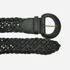 BELINDA - Womens Black Genuine Leather Plaited Belt - BeltNBags