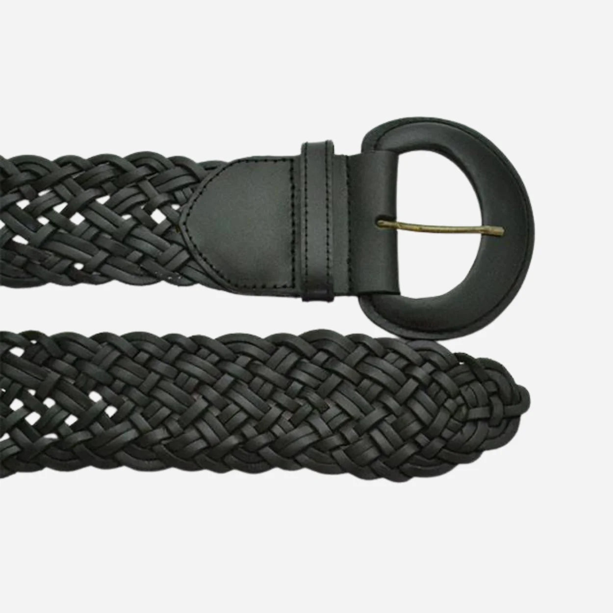 BELINDA - Womens Black Genuine Leather Plaited Belt