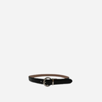 BELLA - Women's Beige and Black Snake Leather Reversible Belt with Round Buckle