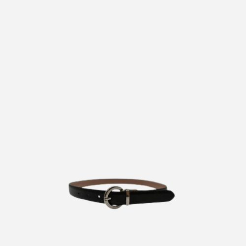 BELLA - Women's Beige and Black Snake Leather Reversible Belt with Round Buckle
