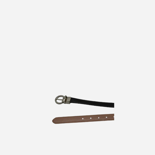 BELLA - Women's Beige and Black Snake Leather Reversible Belt with Round Buckle