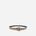 BELLA - Women's Beige and Black Leather Reversible Belt with Round Buckle - BeltNBags
