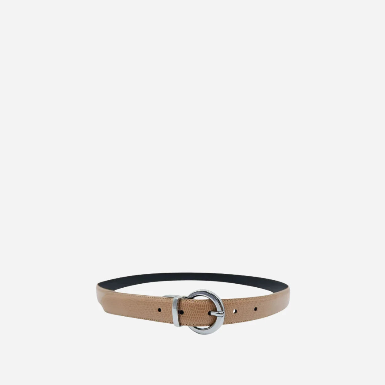 BELLA - Women's Beige and Black Leather Reversible Belt with Round Buckle