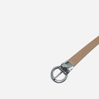 BELLA - Women's Beige and Black Leather Reversible Belt with Round Buckle - BeltNBags
