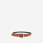BELLA - Women Tan and Black Reversible Leather Belt with Round Buckle - BeltNBags