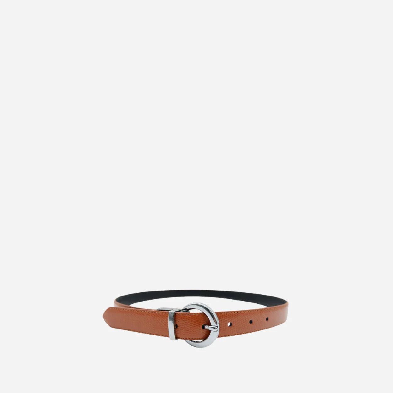 BELLA - Women Tan and Black Reversible Leather Belt with Round Buckle