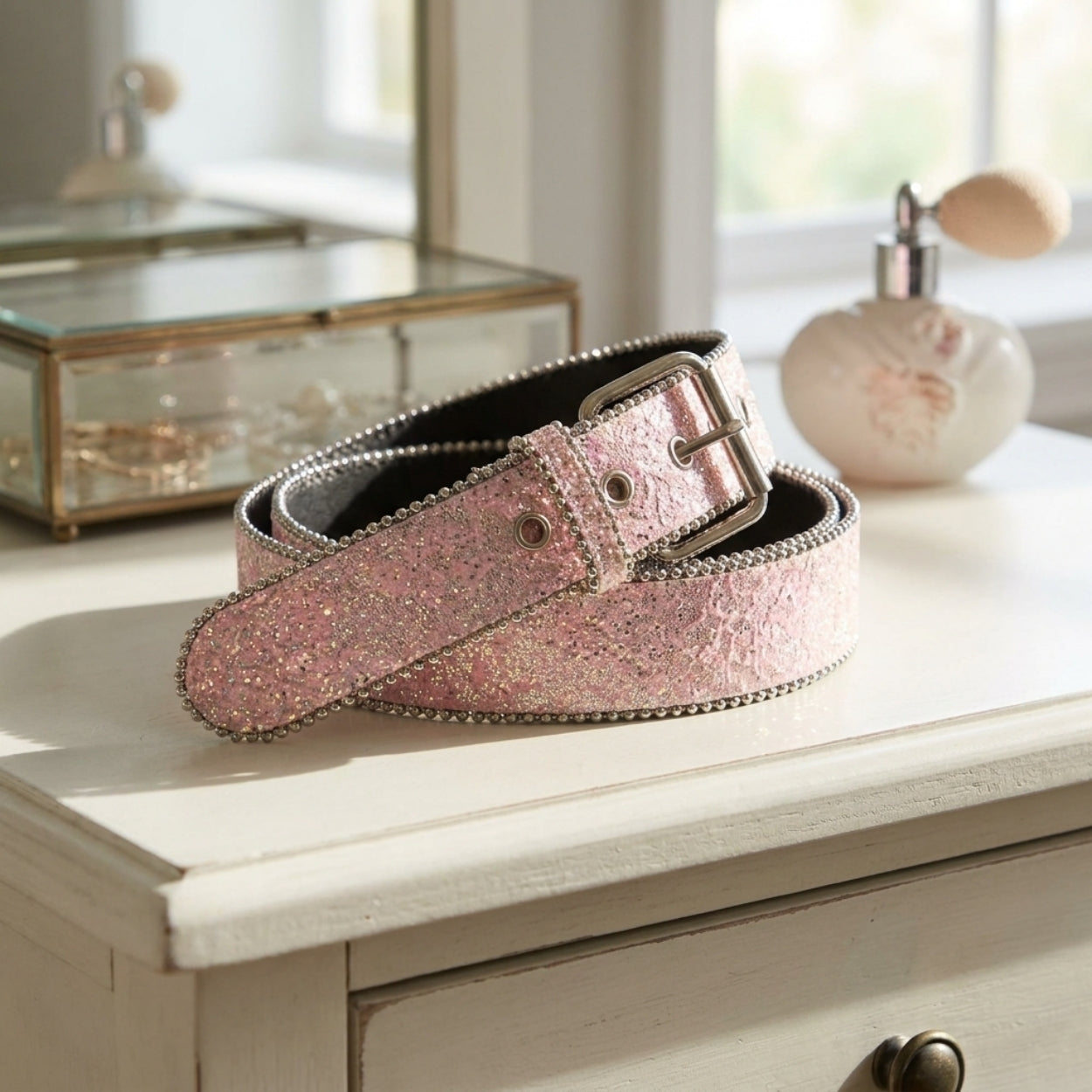 BETTY - Girls Pink Glittery PU Belt - BeltNBags