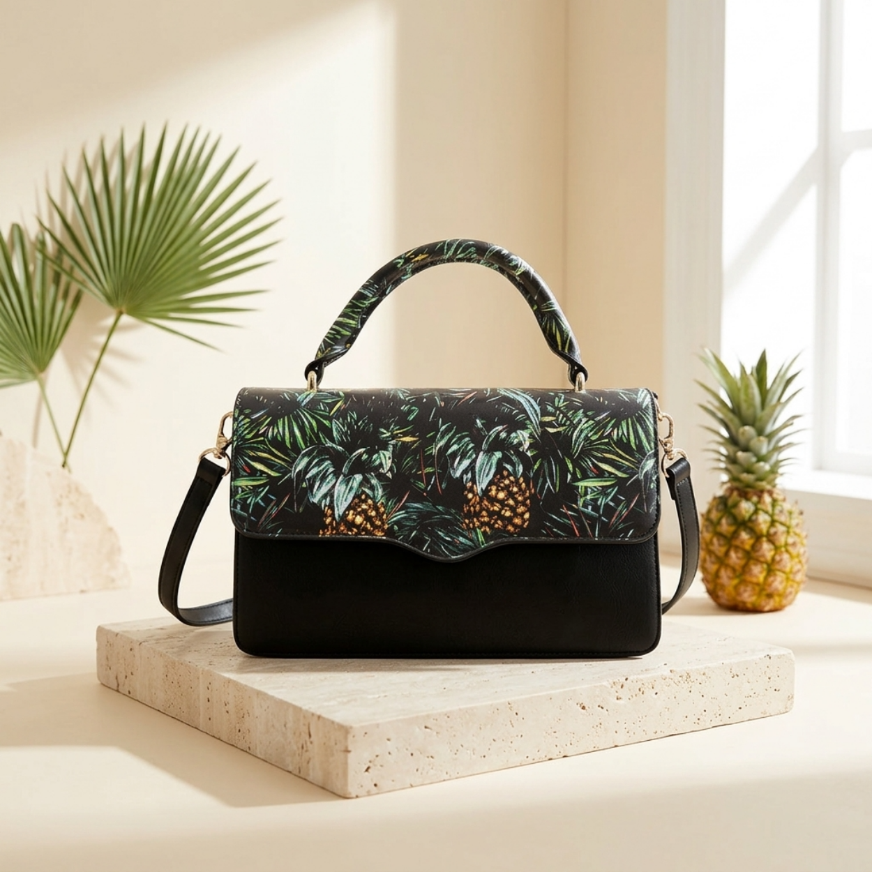 BILLIE  - Tropical Faux Leather Crossbody with Interchangeable Lids