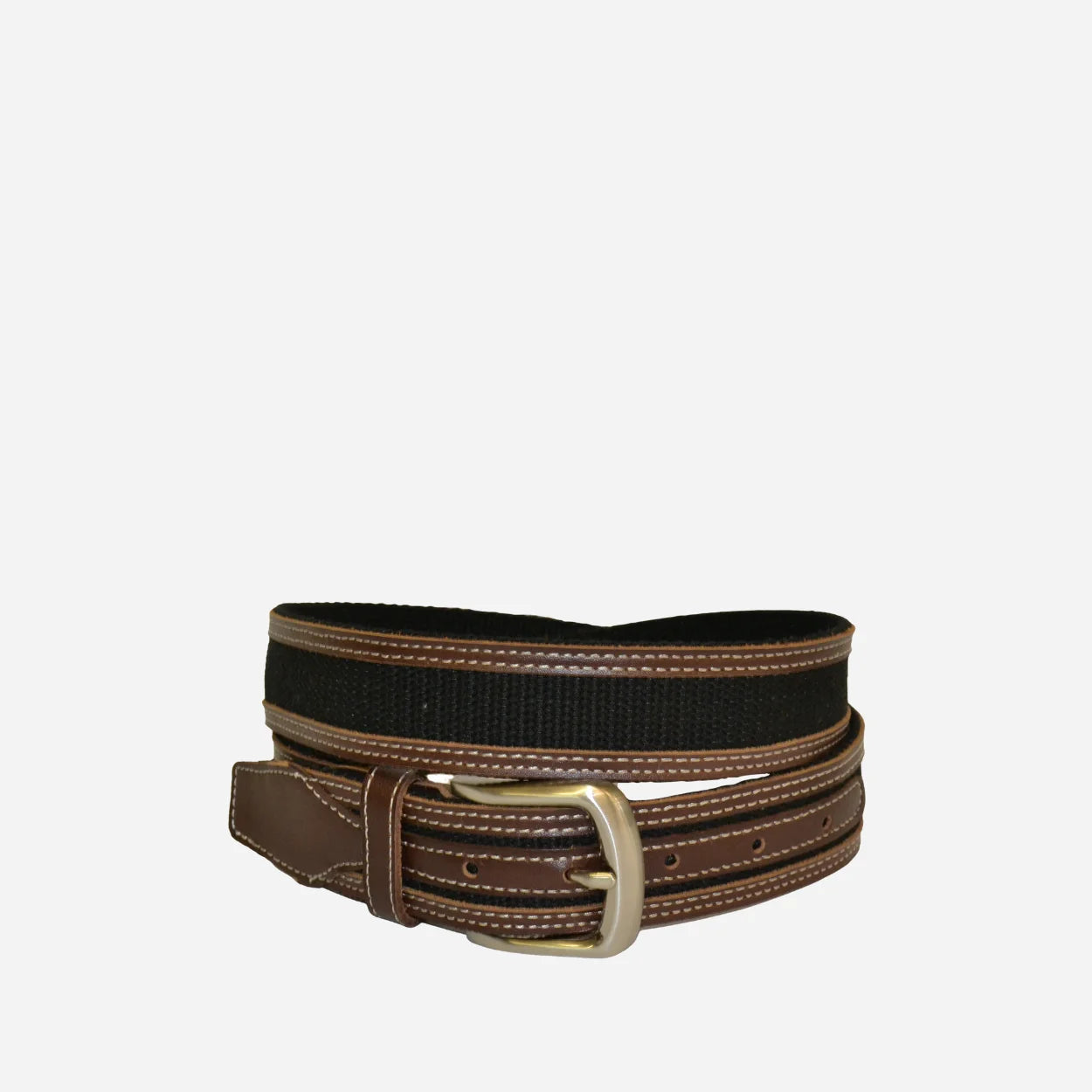 BYRON - Cotton Canvas Men's Black and Brown Leather Belt