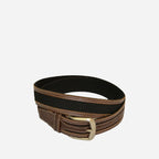 BYRON - Cotton Canvas Men's Black and Brown Leather Belt