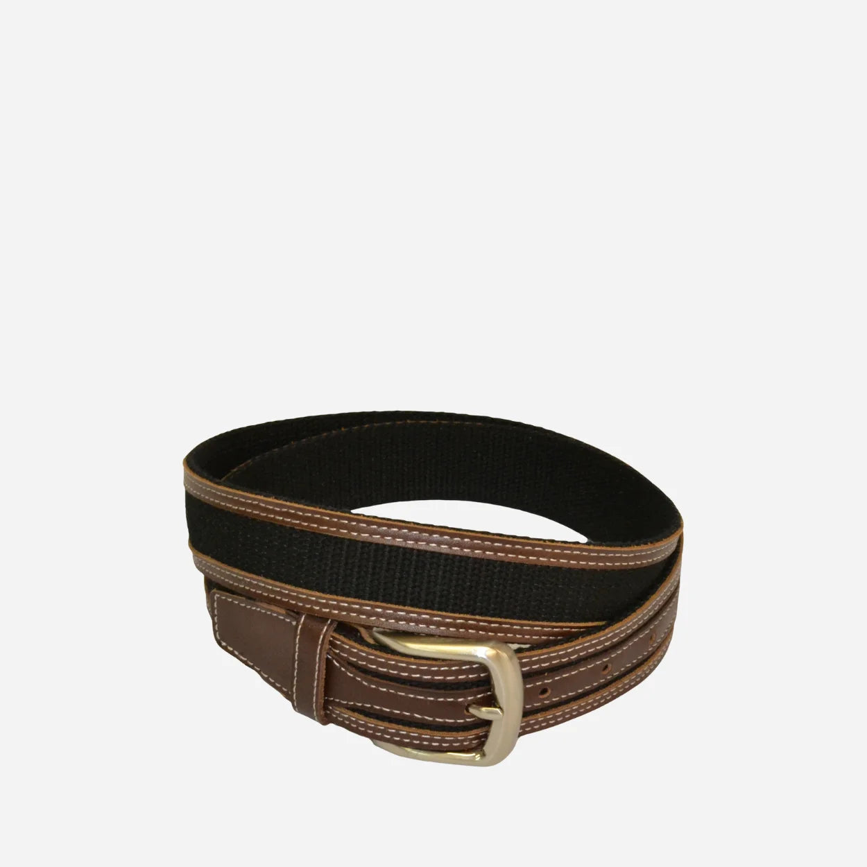 BYRON - Cotton Canvas Men's Black and Brown Leather Belt