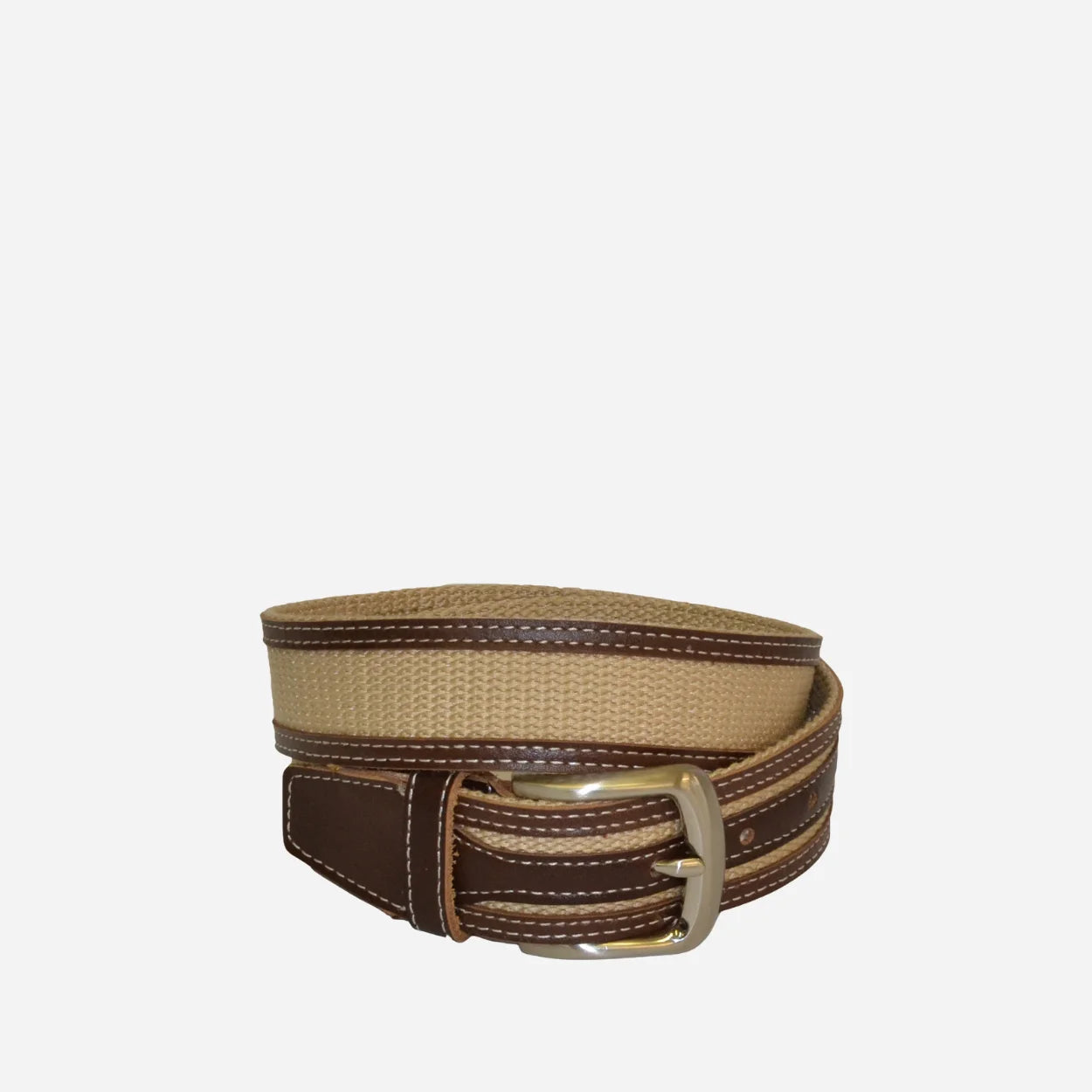BYRON - Cotton Canvas Men's Sand/Tan Leather Belt