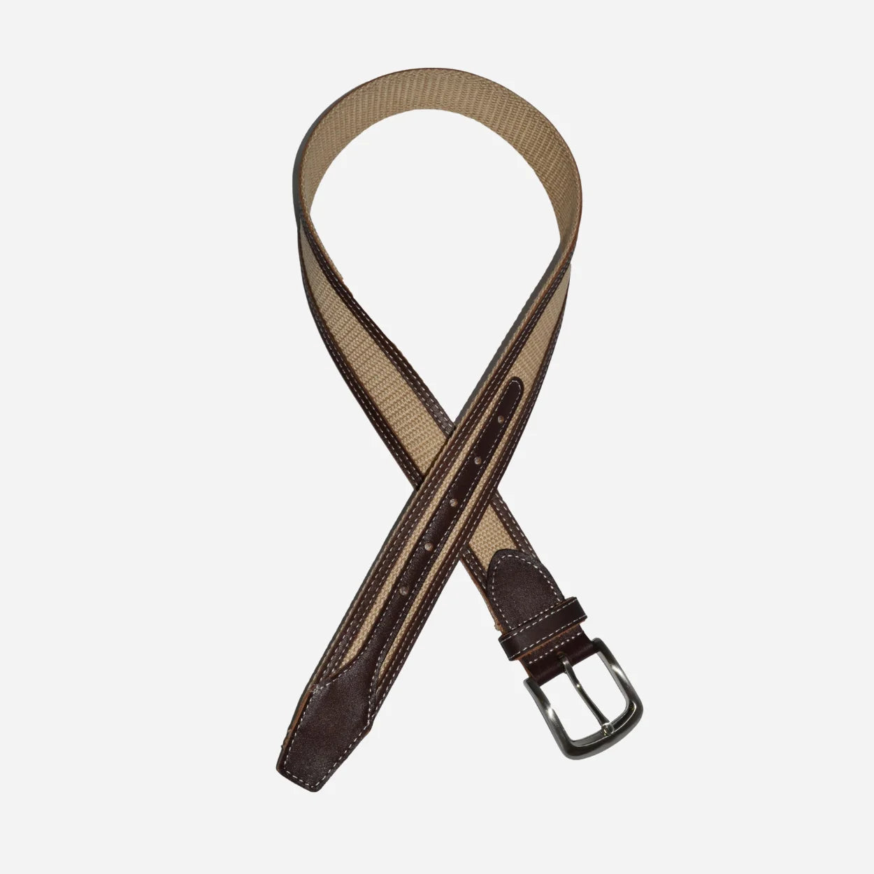 BYRON - Cotton Canvas Men's Sand/Tan Leather Belt