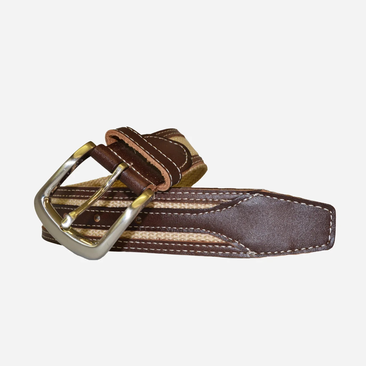 BYRON - Cotton Canvas Men's Sand/Tan Leather Belt