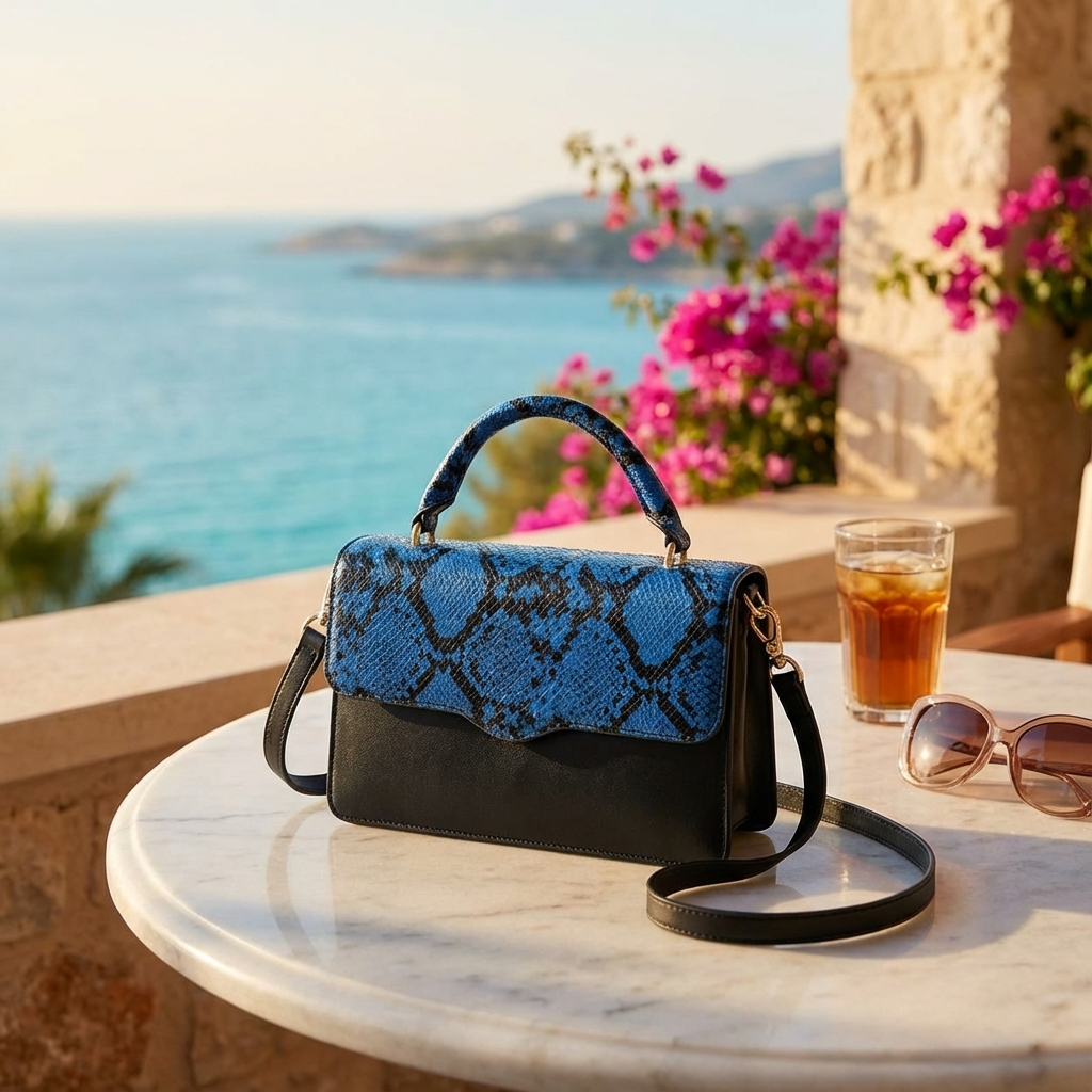 BILLIE  - Snakeskin Faux Leather Crossbody with Interchangeable Lids