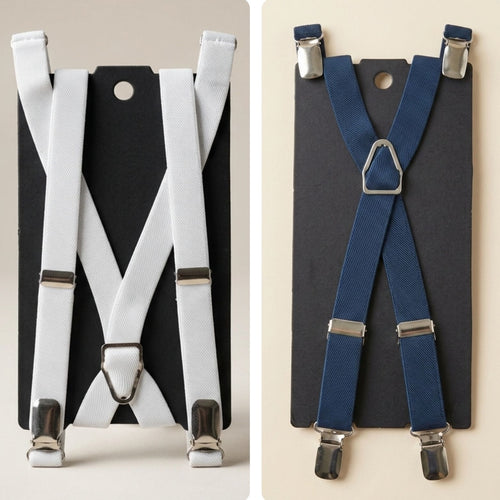 HUXLEY - Navy & White Clip-On Braces Twin Pack B1G1