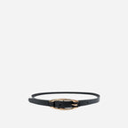 CADIA - Women's Black Genuine Leather Skinny Belt with Oval Gold buckle
