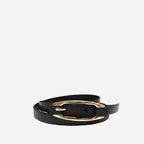 CADIA - Women's Black Genuine Leather Skinny Belt with Oval Gold buckle