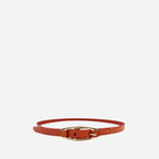 CADIA - Women's Tan Genuine Leather Skinny Belt with Oval Gold buckle