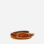 CADIA - Women's Tan Genuine Leather Skinny Belt with Oval Gold buckle