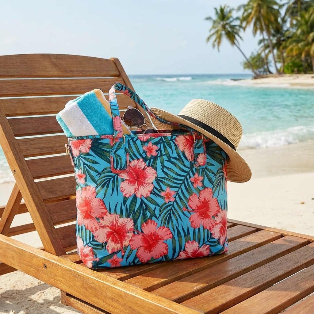 CALOUNDRA - Women's Pink and Blue Flower Tote Bag