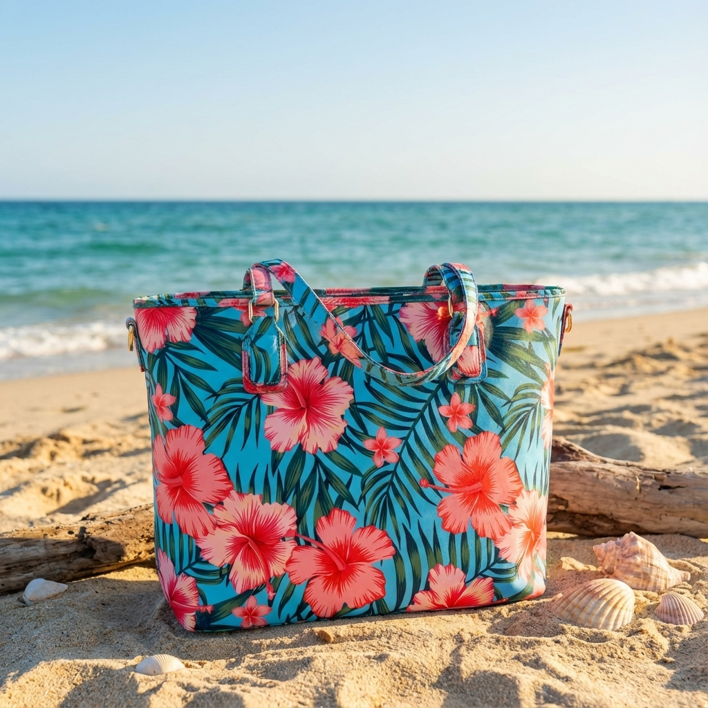 CALOUNDRA - Women's Pink and Blue Flower Tote Bag