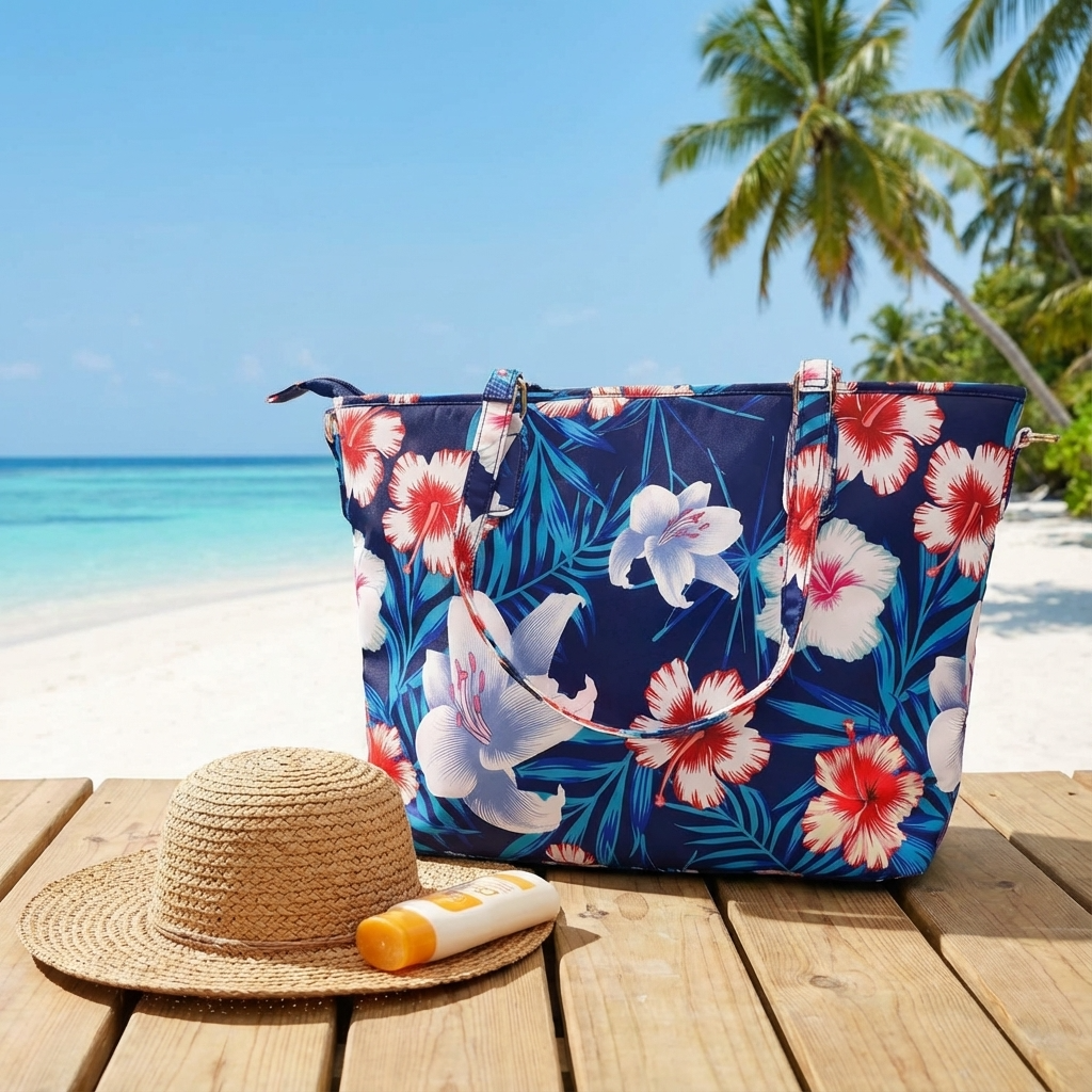 CALOUNDRA - Women's Blue Colorful Flower Tote Bag