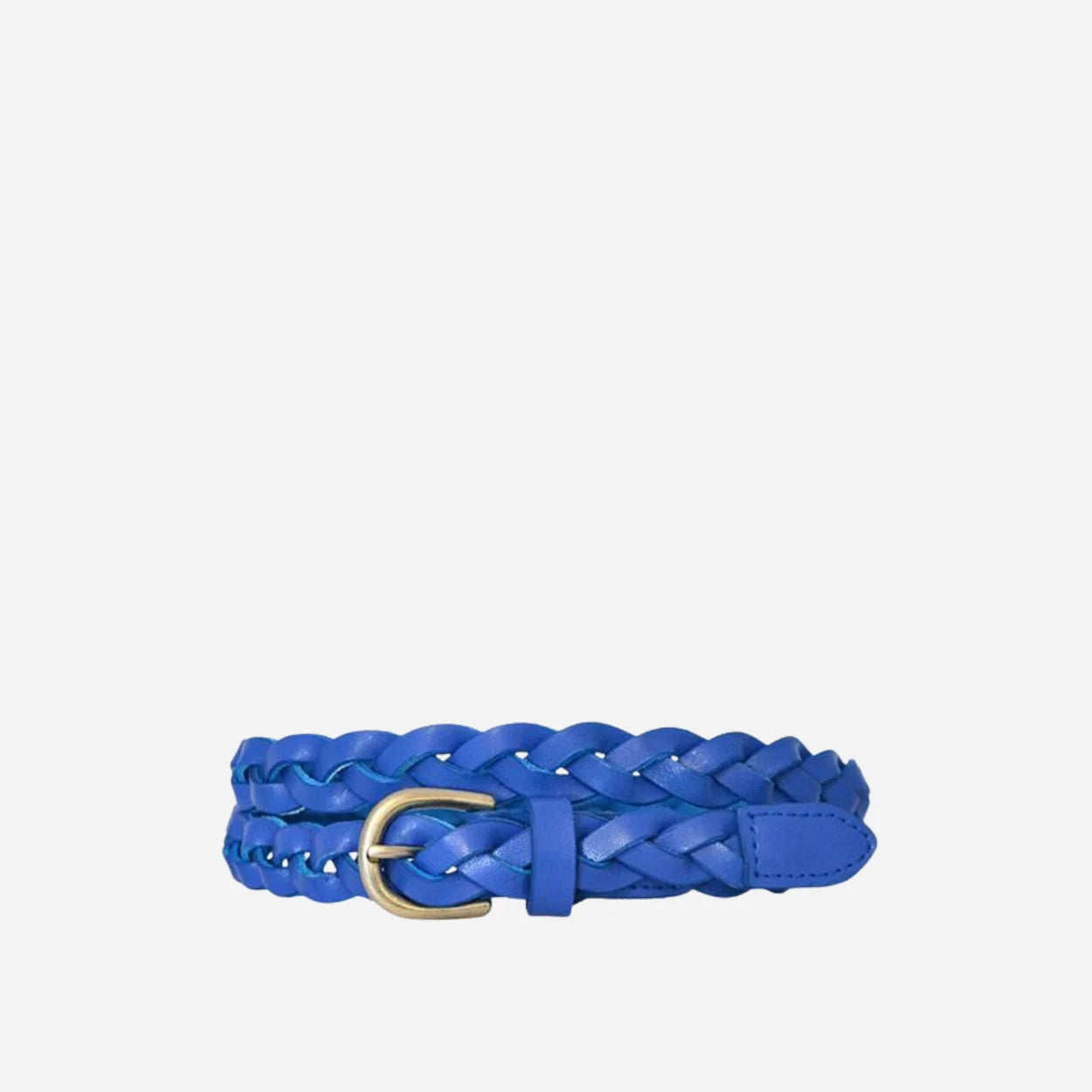 CAROL - Womens Cobalt Blue Genuine Leather Skinny Plaited Belt