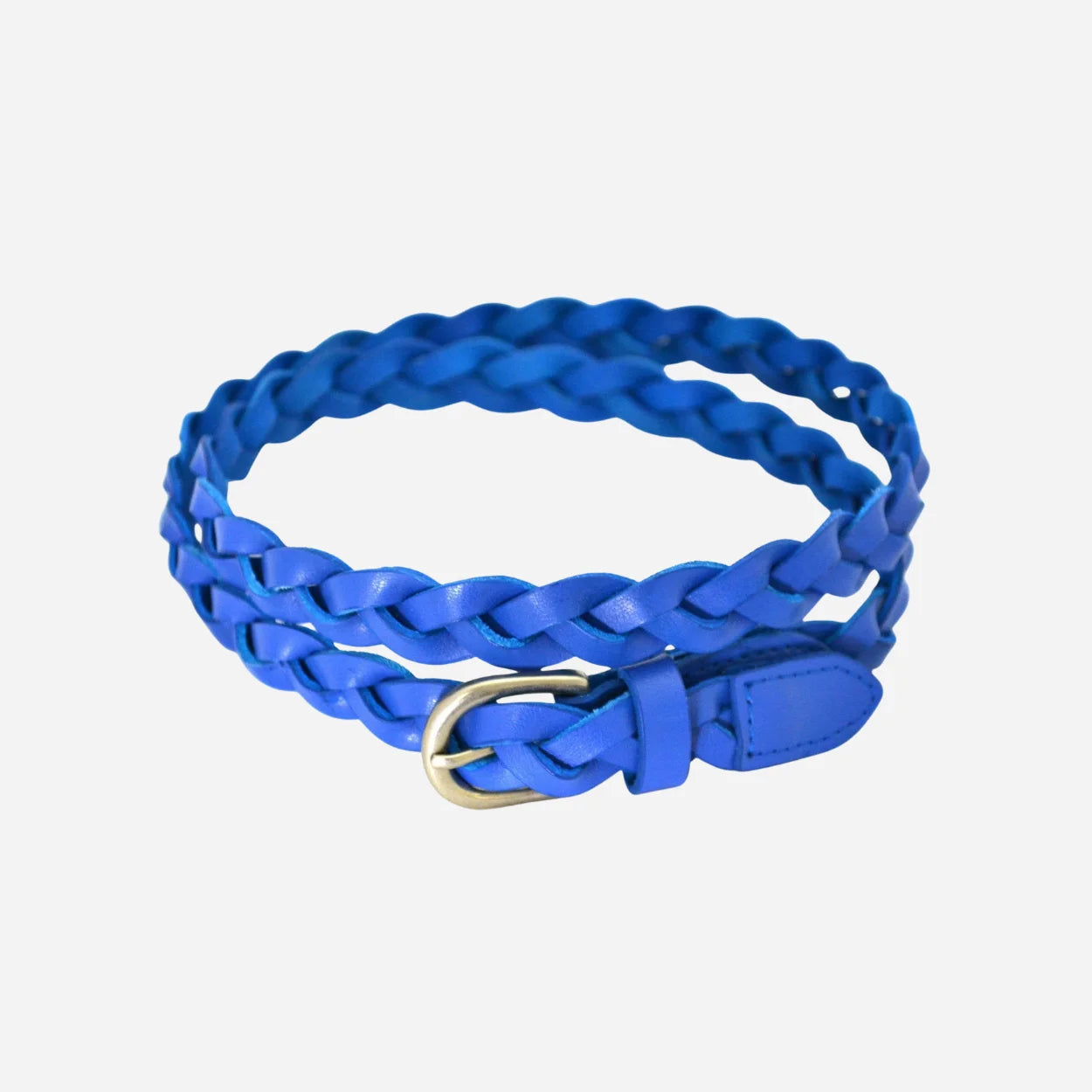CAROL - Womens Cobalt Blue Genuine Leather Skinny Plaited Belt