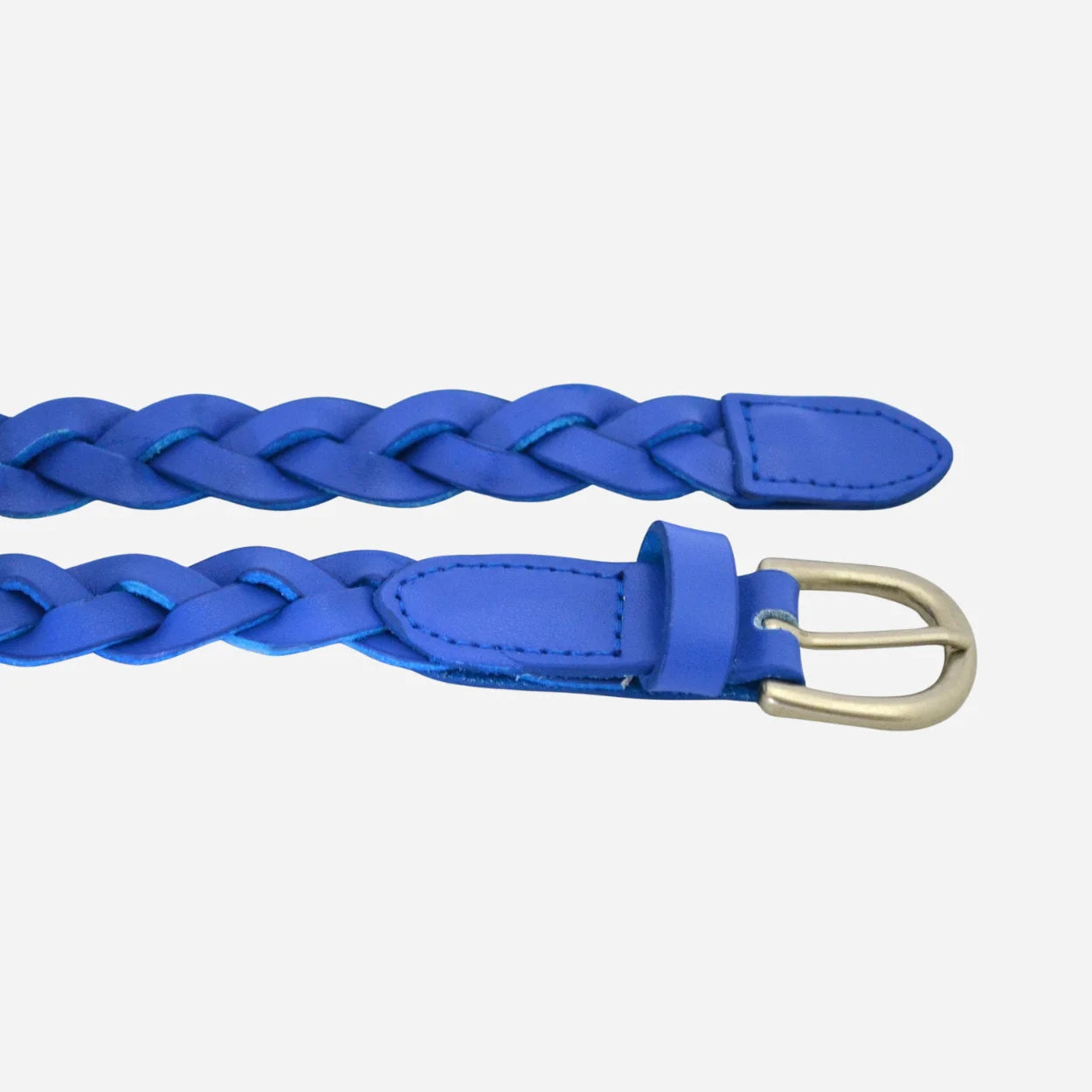 CAROL - Womens Cobalt Blue Genuine Leather Skinny Plaited Belt