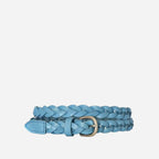 CAROL - Womens Light Blue Genuine Leather Skinny Plaited Belt