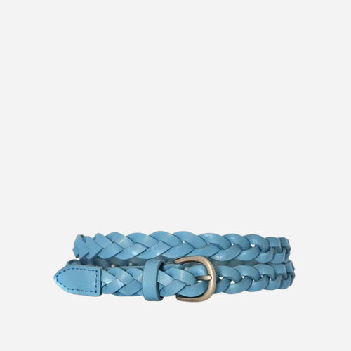 CAROL - Womens Light Blue Genuine Leather Skinny Plaited Belt
