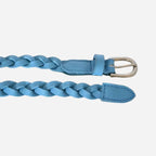 CAROL - Womens Light Blue Genuine Leather Skinny Plaited Belt