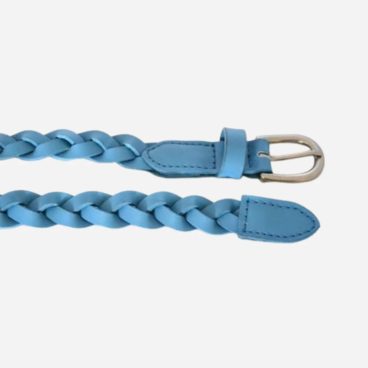 CAROL - Womens Light Blue Genuine Leather Skinny Plaited Belt