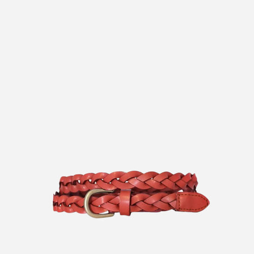 CAROL - Womens Rust Red Genuine Leather Plaited Belt