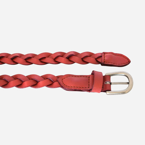 CAROL - Womens Rust Red Genuine Leather Plaited Belt