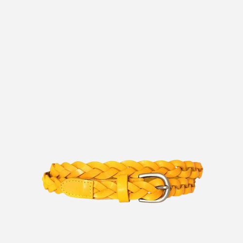 CAROL - Womens Yellow Braided Genuine Leather Plaited Belt
