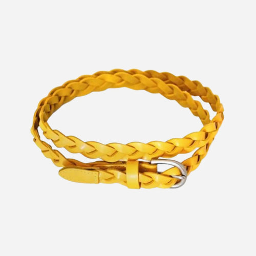 CAROL - Womens Yellow Braided Genuine Leather Plaited Belt